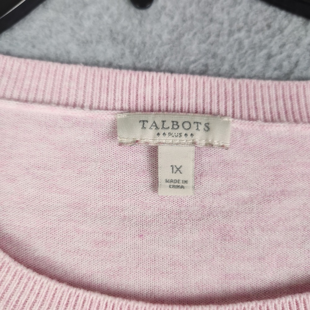 Talbots Sweater Women 1X Pink Paris Embroidered Pullover 3/4 Sleeve Cotton Blend - Picture 2 of 8